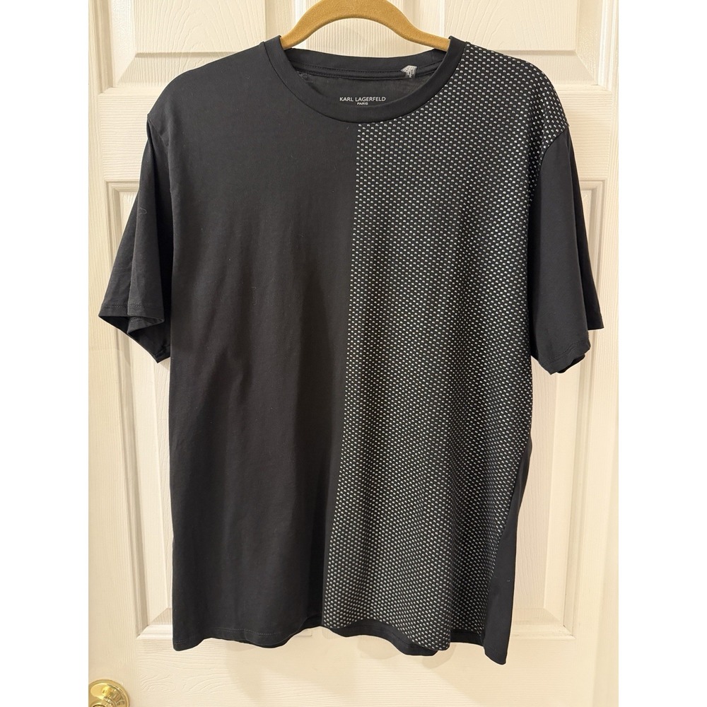 Men's T Shirt 100% Cotton Karl Lagerfeld Paris L Black Size Large Causal